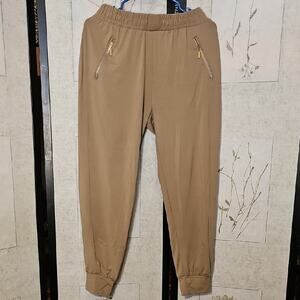 Tan Joggers with Zipper Pockets